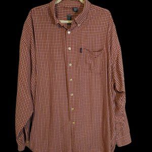 IZOD Men's 3 XL Tall Long-sleeves Maroon, White & Tan Plaid Button-up
